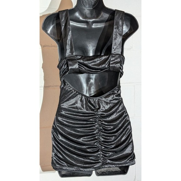 Studio Y Black Sleeveless Top Ruched V Neck Open Back Party Long Tank Medium - Picture 2 of 4